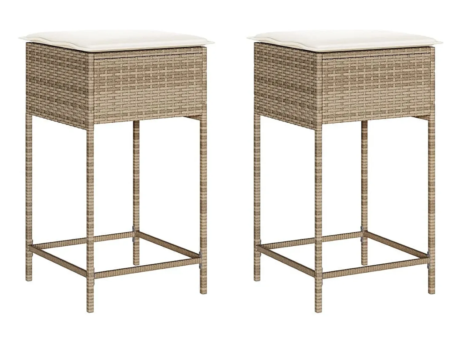 New Bancos de bar com almofadões para jardim 2 pcs vime PE PT972174 Bege