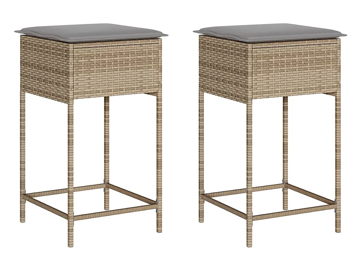 Banco* Bancos de bar com almofadões para jardim 2 pcs vime PE PT411954 Bege