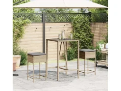 Banco* Bancos de bar com almofadões para jardim 2 pcs vime PE PT411954 Bege