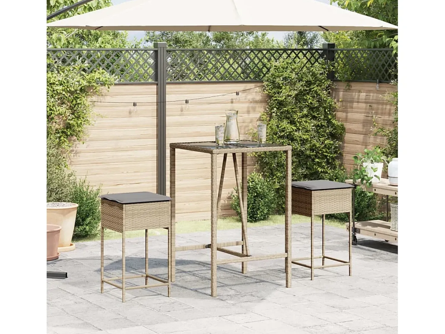 Banco* Bancos de bar com almofadões para jardim 2 pcs vime PE PT411954 Bege