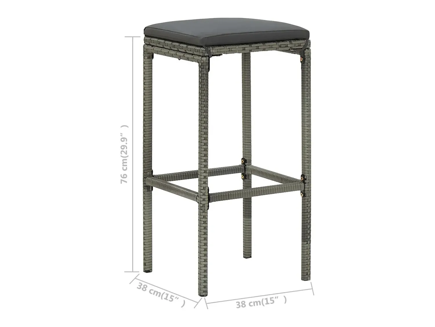 Best vidaxl Bancos de bar com almofadões 6 pcs vime PE Cinzento
