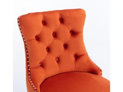 KOMHTOM Bancos de bar estofados, conjunto de 2 Com rebites decorativos e pés em madeira Acabamento cromado com rebites Revestimento em veludo, laranja^ Banco