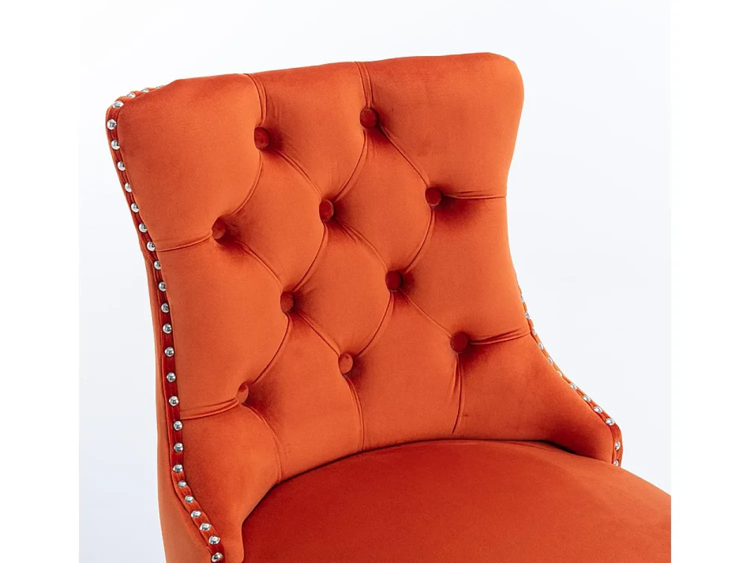 KOMHTOM Bancos de bar estofados, conjunto de 2 Com rebites decorativos e pés em madeira Acabamento cromado com rebites Revestimento em veludo, laranja^ Banco
