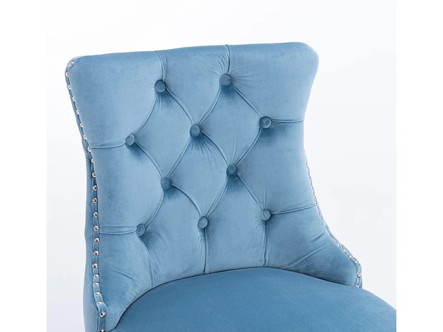 Hot KOMHTOM Bancos de bar estofados, conjunto de 2 Com rebites decorativos e pés em madeira Acabamento cromado com rebites Revestimento em veludo, Azul claro