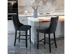 KOMHTOM Bancos de bar estofados, conjunto de 2 Com rebites decorativos e pés em madeira Acabamento cromado com rebites Revestimento em veludo^ Banco
