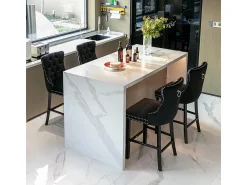 KOMHTOM Bancos de bar estofados, conjunto de 2 Com rebites decorativos e pés em madeira Acabamento cromado com rebites Revestimento em veludo^ Banco