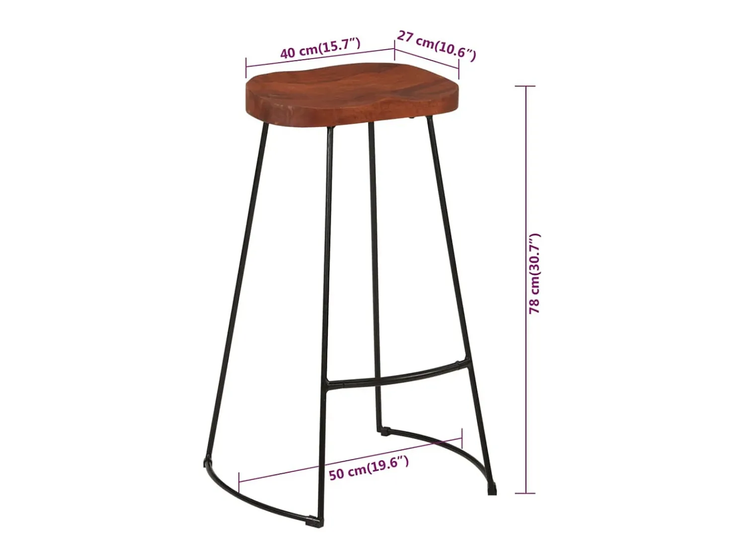 vidaxl Bancos de bar Gavin 2pcs 50x40x78cm madeira de mangueira maciça^ Banco