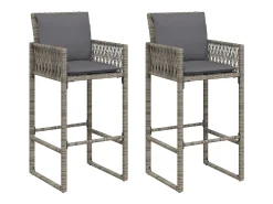 Discount Bancos de bar p/ jardim com almofadões 2 pcs vime PE PT758182 Cinzento