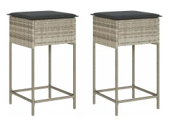 Banco* Bancos de bar p/ jardim com almofadões 2pcs vime PE cinza-claro PT456103 Cinzento