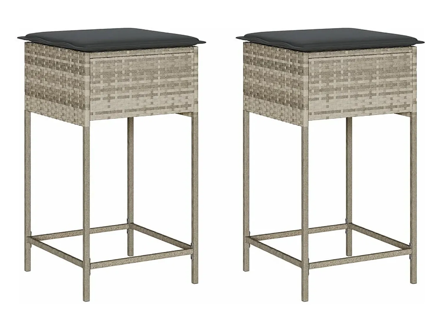 Banco* Bancos de bar p/ jardim com almofadões 2pcs vime PE cinza-claro PT456103 Cinzento