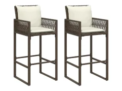 Hot Bancos de bar para jardim com almofadões 2 pcs vime PE PT359417 Castanho
