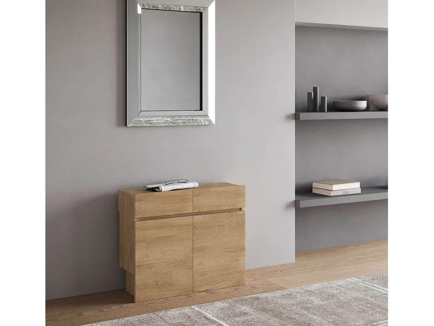 Consola*ITAMOBY Bancos inferior e superiorextensíveis 26x72/300 cm Evolve Carvalho Natural extensões internas Castanho