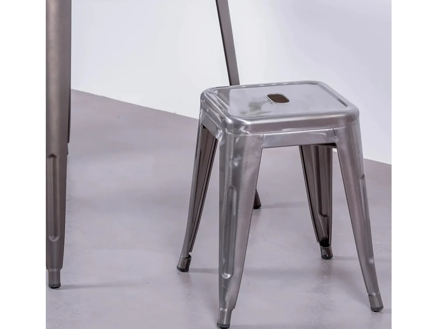 Banco*Nest Dream Banqueta baixa industrial em aço metálico (45cm) - Bistro - Metal Prateado