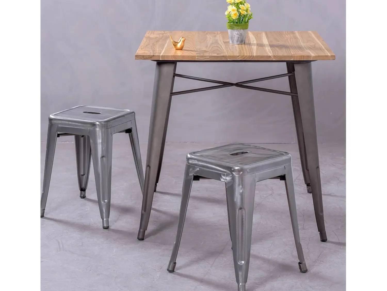 Banco*Nest Dream Banqueta baixa industrial em aço metálico (45cm) - Bistro - Metal Prateado