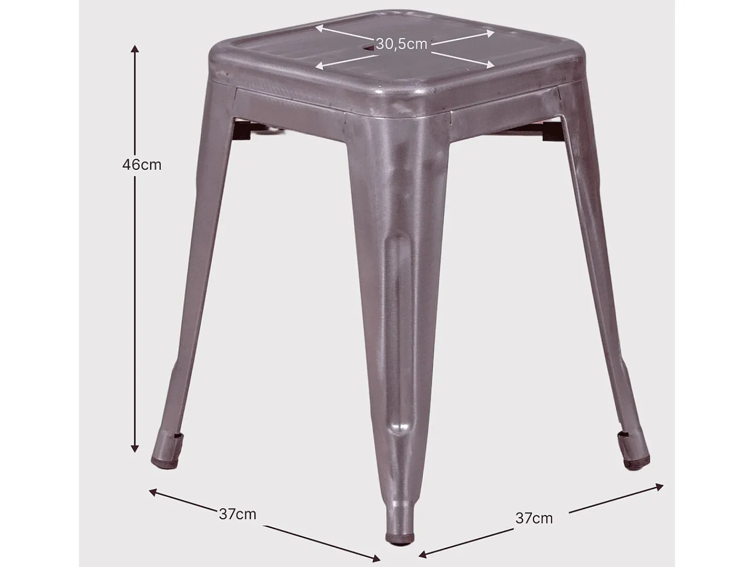 Banco*Nest Dream Banqueta baixa industrial em aço metálico (45cm) - Bistro - Metal Prateado