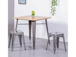 Banco*Nest Dream Banqueta baixa industrial em aço metálico (45cm) - Bistro - Metal Prateado