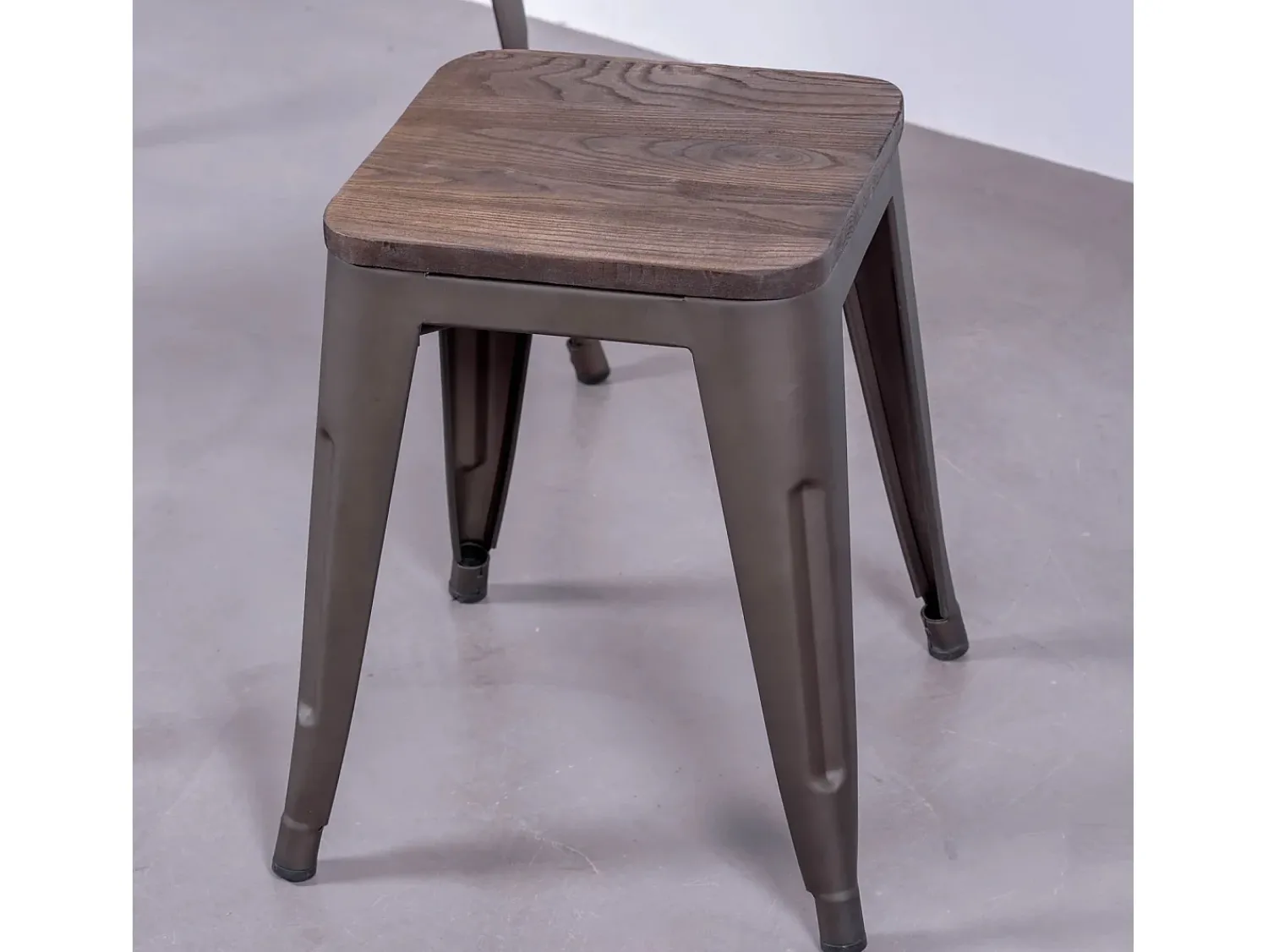 Nest Dream Banqueta baixa industrial em aço envelhecido e assento de madeira (45cm) - Bistro - Antiguidade^ Banco