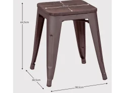 Nest Dream Banqueta baixa industrial em aço envelhecido e assento de madeira (45cm) - Bistro - Antiguidade^ Banco
