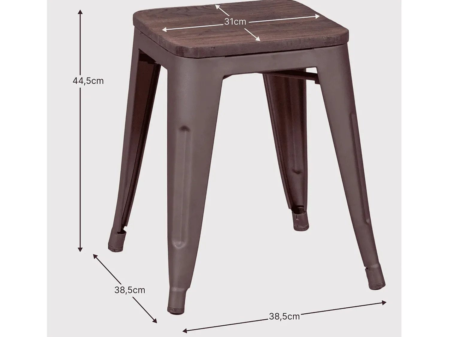 Nest Dream Banqueta baixa industrial em aço envelhecido e assento de madeira (45cm) - Bistro - Antiguidade^ Banco