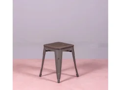 Nest Dream Banqueta baixa industrial em aço envelhecido e assento de madeira (45cm) - Bistro - Antiguidade^ Banco