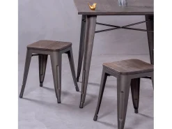 Nest Dream Banqueta baixa industrial em aço envelhecido e assento de madeira (45cm) - Bistro - Antiguidade^ Banco