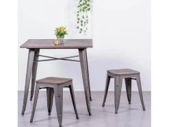 Nest Dream Banqueta baixa industrial em aço envelhecido e assento de madeira (45cm) - Bistro - Antiguidade^ Banco