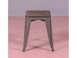 Nest Dream Banqueta baixa industrial em aço envelhecido e assento de madeira (45cm) - Bistro - Antiguidade^ Banco