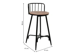 Sale Banqueta com encosto em metal cinza e madeira. Cinzento