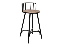 Sale Banqueta com encosto em metal cinza e madeira. Cinzento