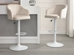 Banco*Vente-unique Banqueta de bar em tecido e metal - Altura ajustável - e branco - CARSTEN Creme