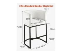 Hot Banqueta de Bar SucceBuy, Lote de 3, Cadeira de Bar em Tecido, 63.5 cm Alto, Assento de Cozinha com Encosto, Estrutura em Metal E Apoio para os Pés Branco