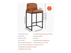 Banco* Banqueta de Bar SucceBuy, Lote de 4, Cadeira de Bar em Couro PU Confortável, 68 cm de Altura, Assento de Cozinha com Encosto E Pés em Metal, Marrom Castanho