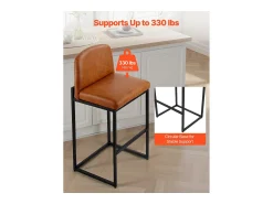 Banco* Banqueta de Bar SucceBuy, Lote de 4, Cadeira de Bar em Couro PU Confortável, 68 cm de Altura, Assento de Cozinha com Encosto E Pés em Metal, Marrom Castanho