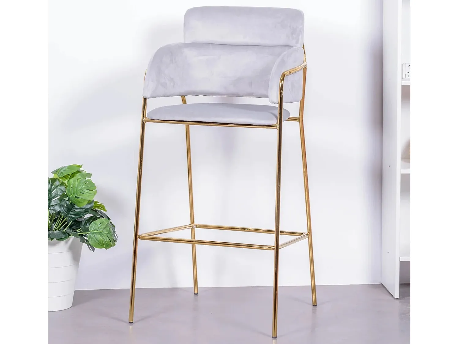 Sale Nest Dream Banqueta de design estofada em veludo e pernas douradas - Cruiser - Cinza Cinzento