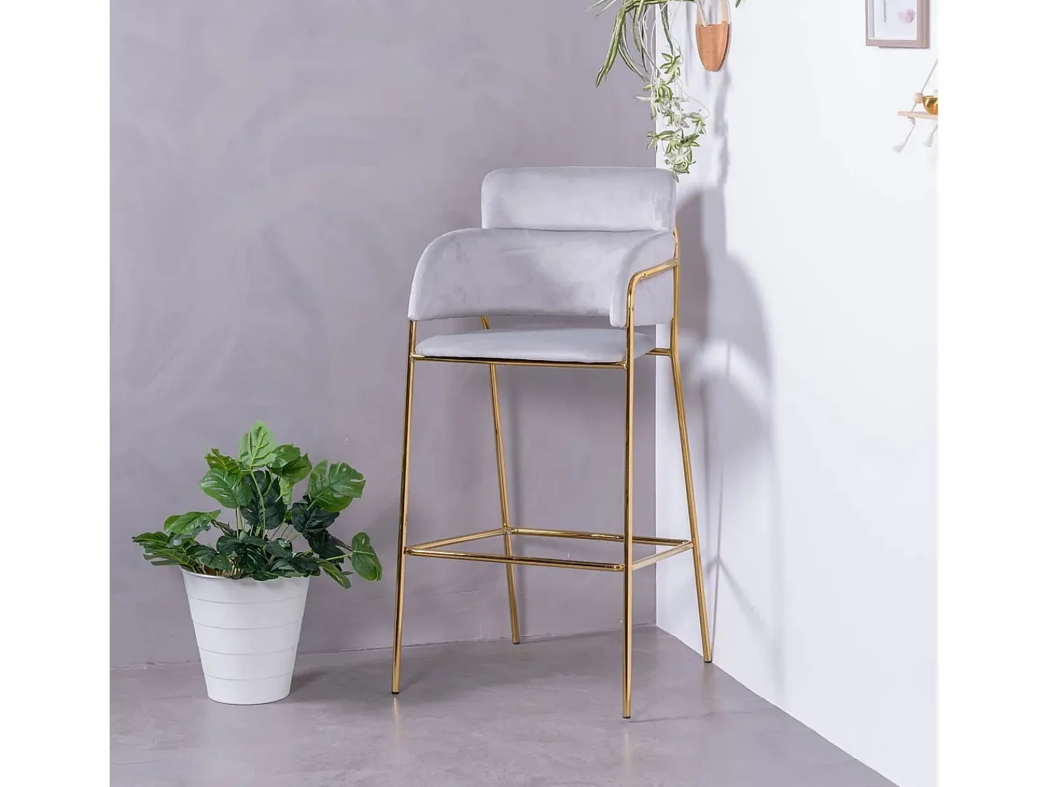 Sale Nest Dream Banqueta de design estofada em veludo e pernas douradas - Cruiser - Cinza Cinzento