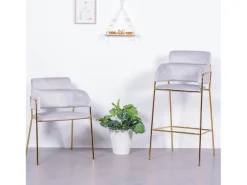 Sale Nest Dream Banqueta de design estofada em veludo e pernas douradas - Cruiser - Cinza Cinzento