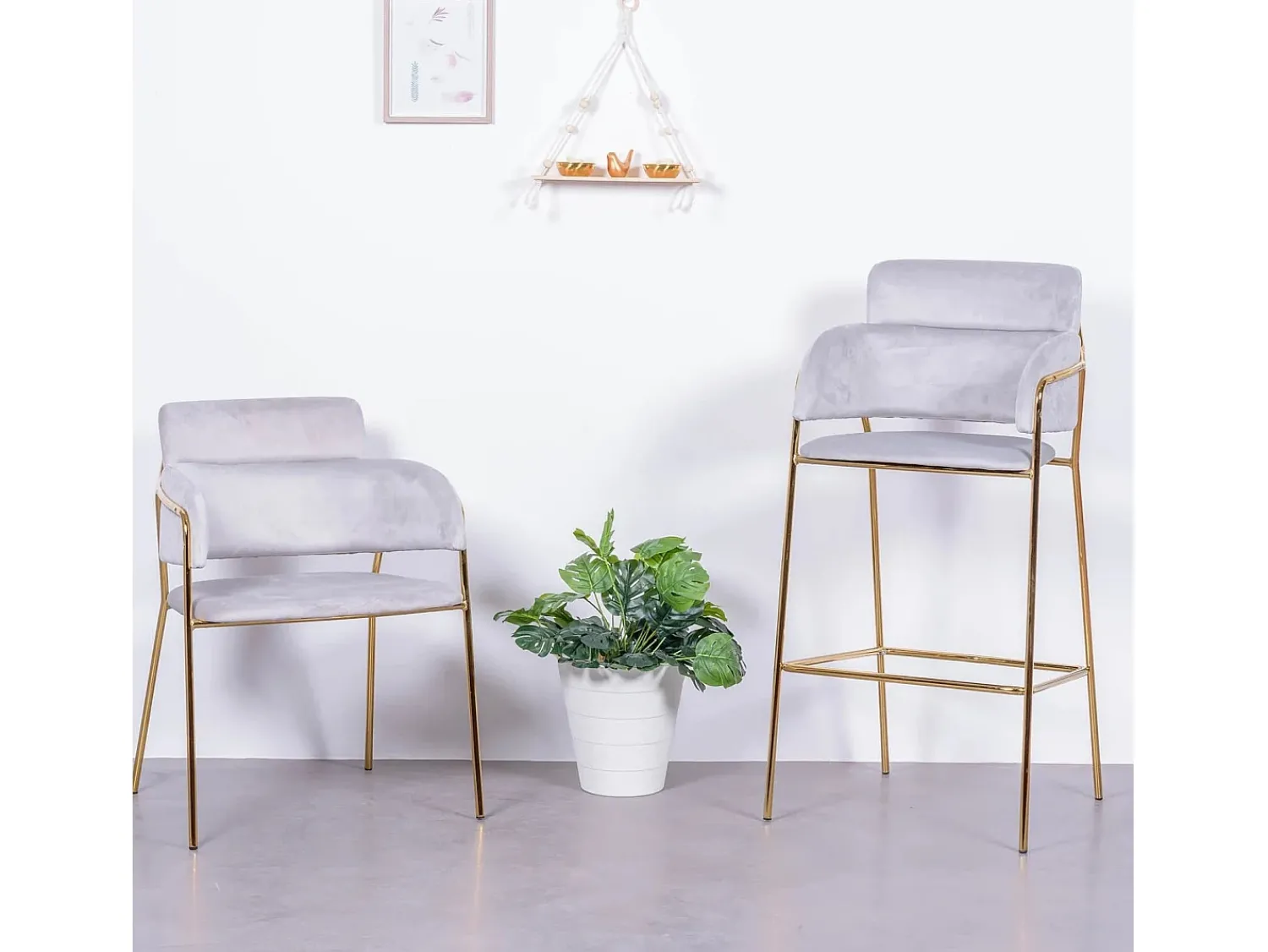 Sale Nest Dream Banqueta de design estofada em veludo e pernas douradas - Cruiser - Cinza Cinzento