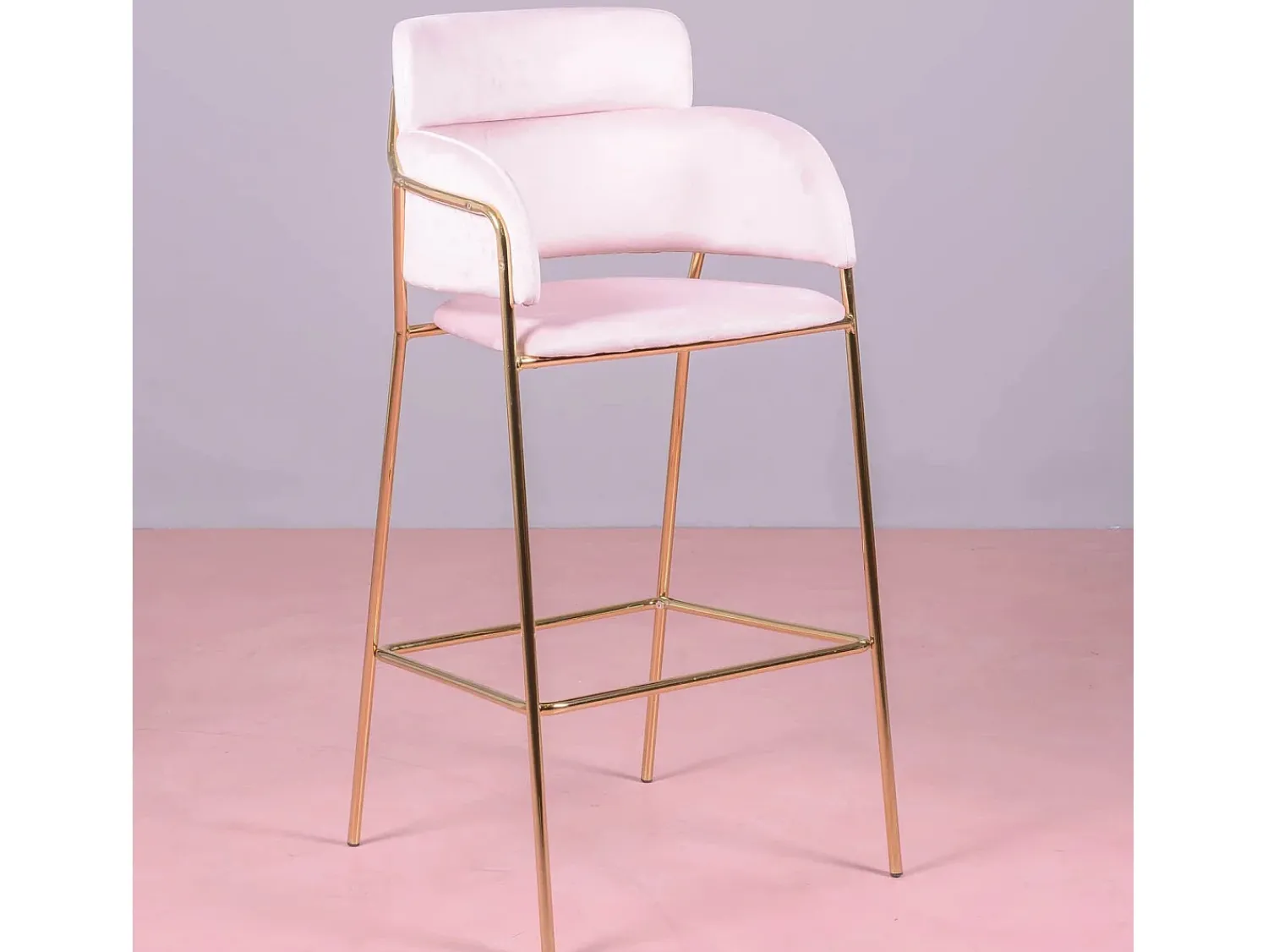 Banco*Nest Dream Banqueta de design estofada em veludo e pernas douradas - Cruiser - Rosa