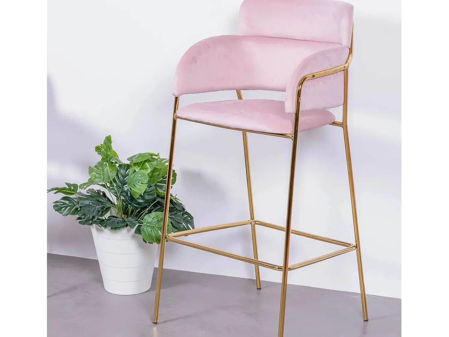 Banco*Nest Dream Banqueta de design estofada em veludo e pernas douradas - Cruiser - Rosa