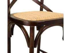 Banqueta de madeira e assento de rattan^ Banco