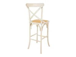 Banco| Banqueta de madeira e assento de rattan Branco