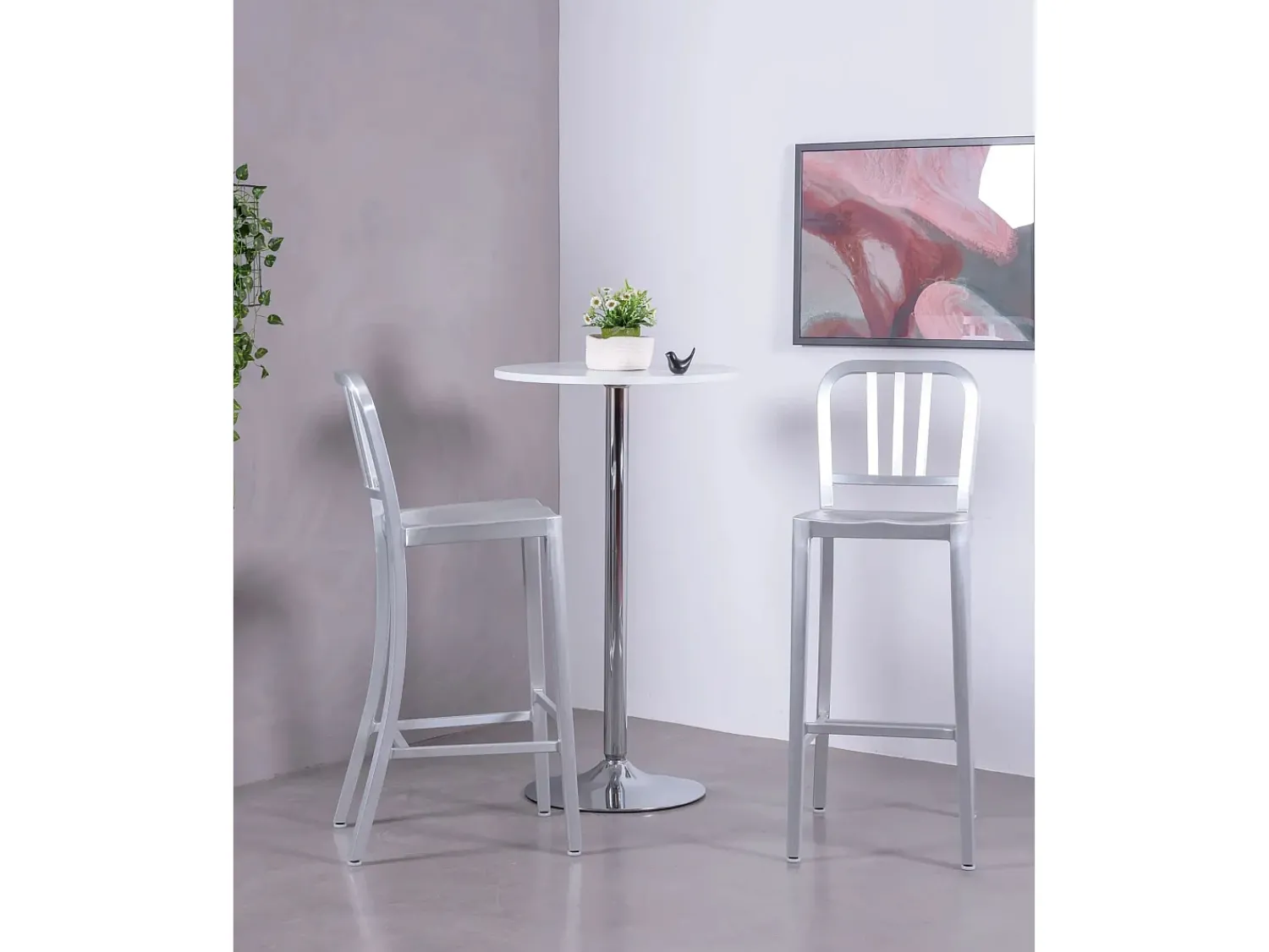 Outlet Nest Dream Banqueta de metal com encosto alto - Navi Army - Aluminio Prateado