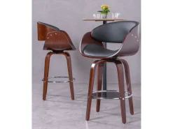 Banco*Nest Dream Banqueta escandinava em madeira de nogueira com almofada em couro sintético (66 cm) - Burrow - Preto