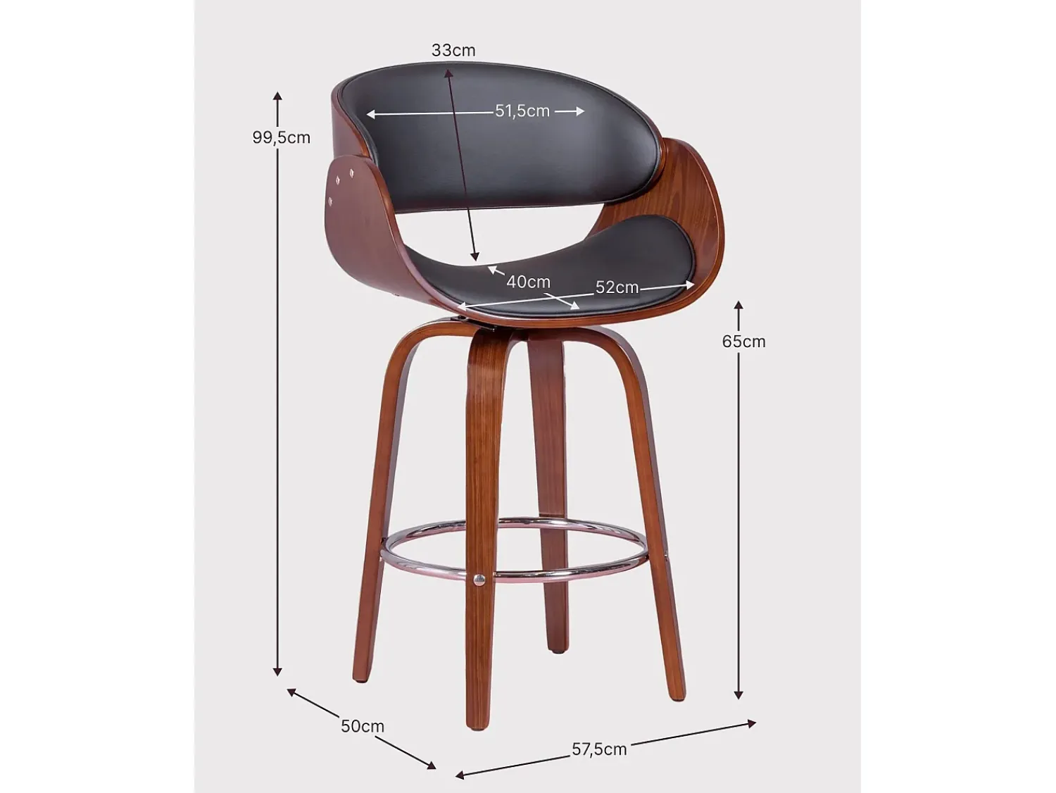 Banco*Nest Dream Banqueta escandinava em madeira de nogueira com almofada em couro sintético (66 cm) - Burrow - Preto
