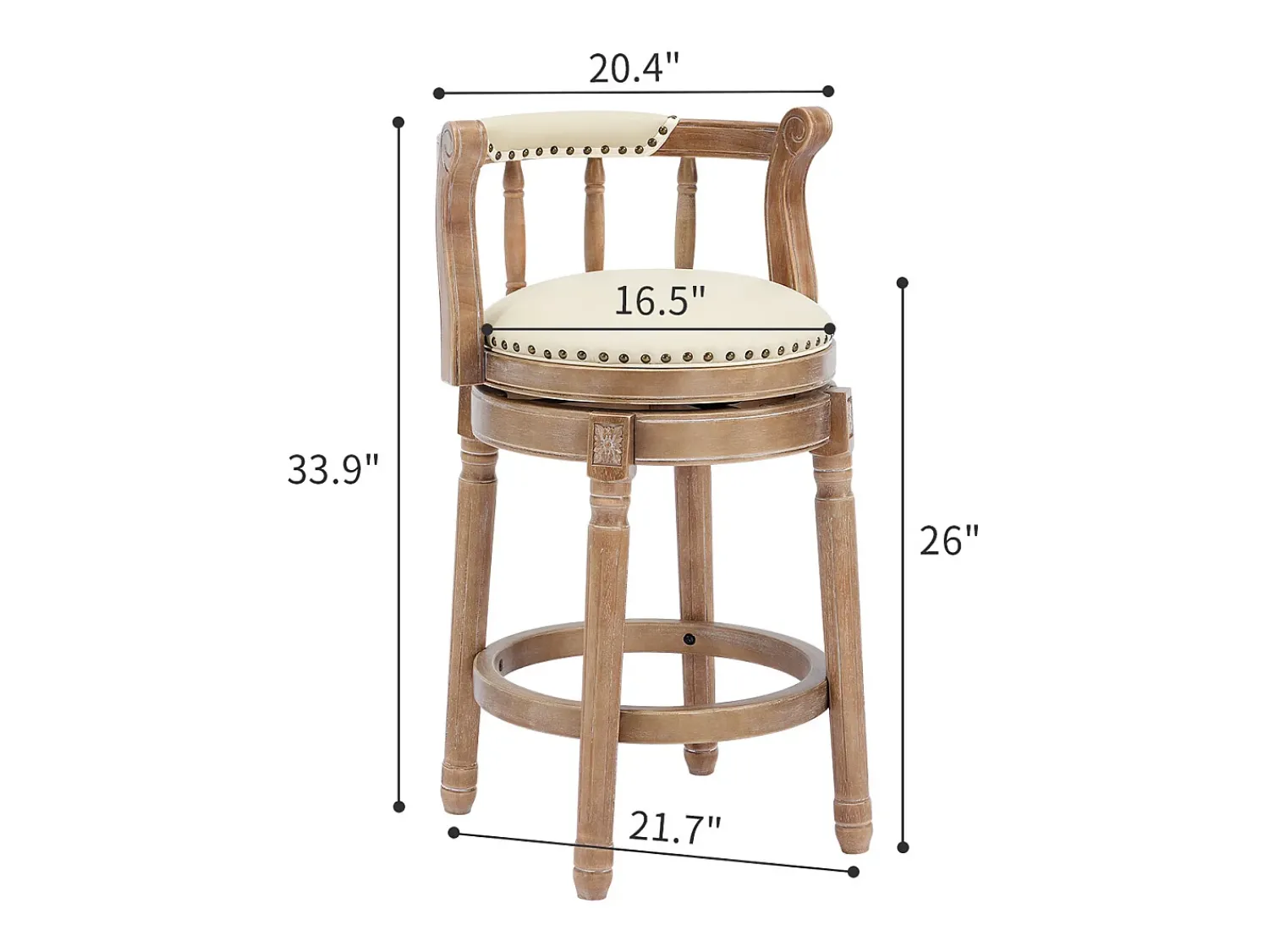 Banco|Hauss Spole Banqueta giratória de bar - Assento em pele branca - Cor madeira 54,8x54,8x66cm Natural claro