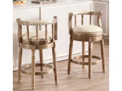 Banco|Hauss Spole Banqueta giratória de bar - Assento em pele branca - Cor madeira 54,8x54,8x66cm Natural claro