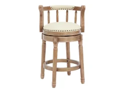 Banco|Hauss Spole Banqueta giratória de bar - Assento em pele branca - Cor madeira 54,8x54,8x66cm Natural claro