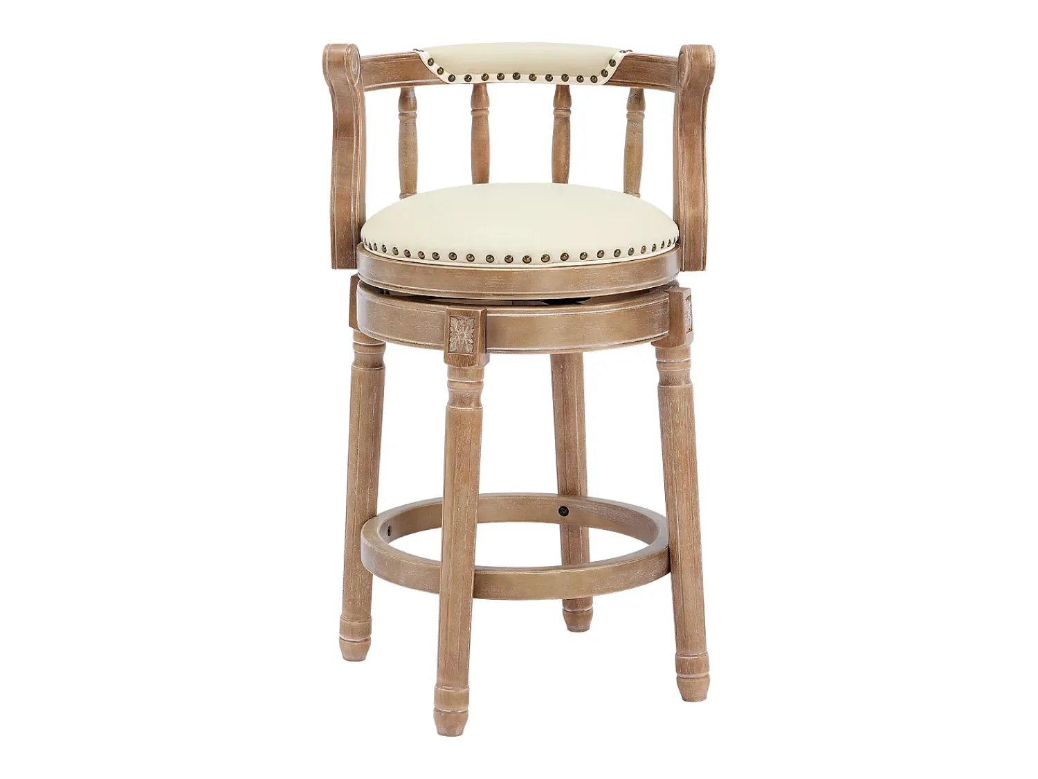 Banco|Hauss Spole Banqueta giratória de bar - Assento em pele branca - Cor madeira 54,8x54,8x66cm Natural claro