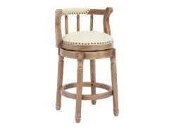 Banco|Hauss Spole Banqueta giratória de bar - Assento em pele branca - Cor madeira 54,8x54,8x66cm Natural claro