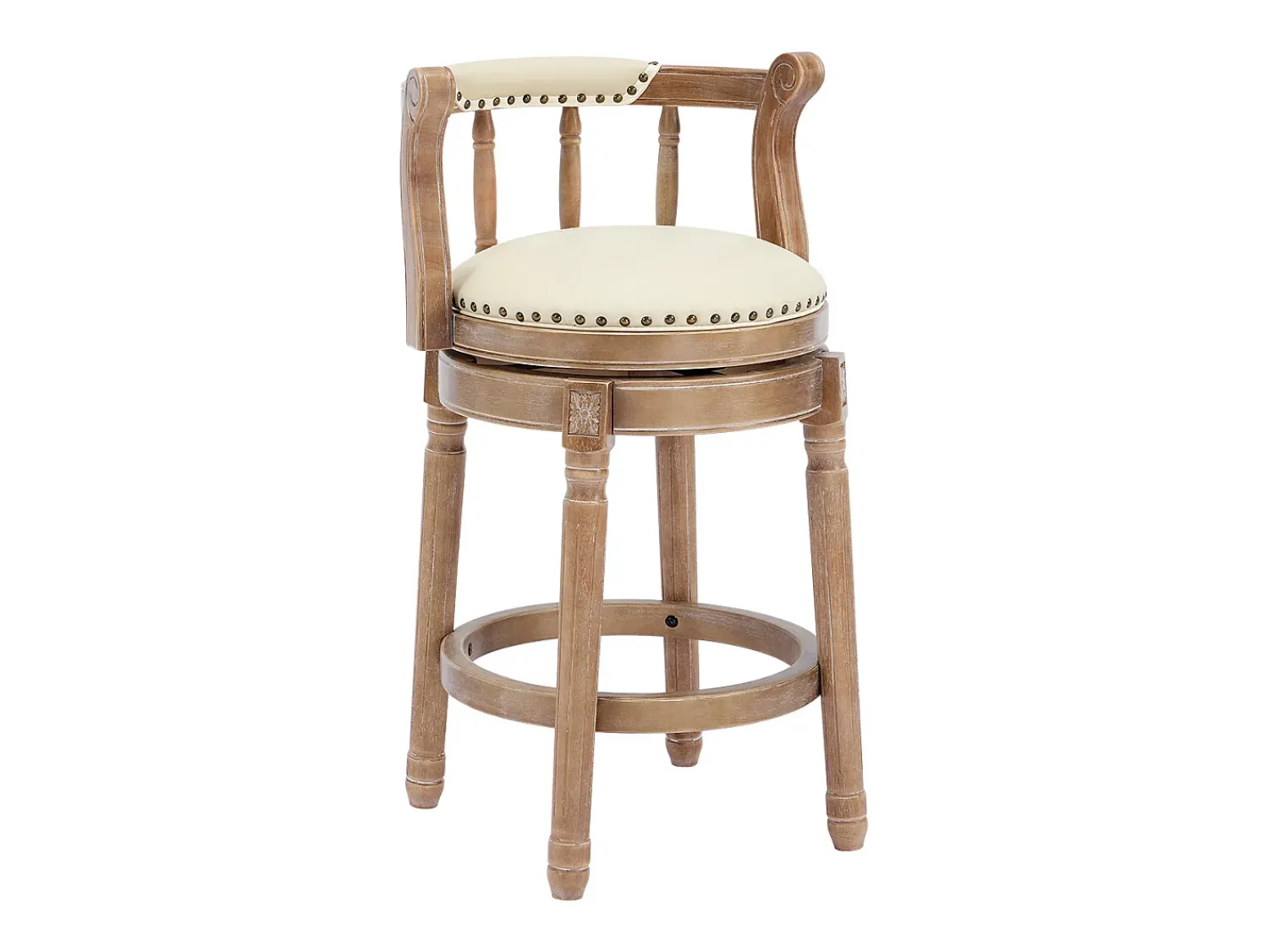 Banco|Hauss Spole Banqueta giratória de bar - Assento em pele branca - Cor madeira 54,8x54,8x66cm Natural claro